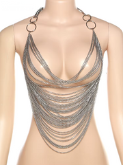 Weird Puss Multilayer Chain Women Crop Tops Halter Backless Low Chest Sexy Fashion Hot Girls Rave Party Nightclub Coquette Vest