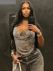 Weird Puss Multilayer Chain Women Crop Tops Halter Backless Low Chest Sexy Fashion Hot Girls Rave Party Nightclub Coquette Vest