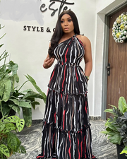 CM.YAYA 2024 Summer Women’s Sleeveless Striped Print Backless One-Shoulder Dress Night Club Party Evening Long Maxi Dresses
