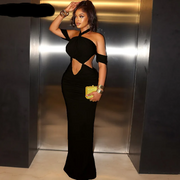 CM.YAYA Summer Women Halter Off Shoulder Cutout Front Bodycon Mermaid Maxi Long Dress Sexy Night Club Party long Dresses Vestido