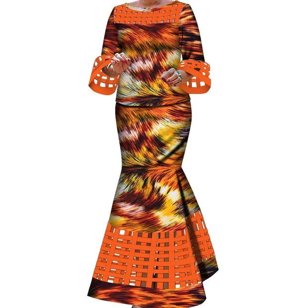 BintaRealWax New African 2 Pieces Sets for Women Dashiki Weave Design Clothes Bazin Riche Hollow Wedding Clothing WY490
