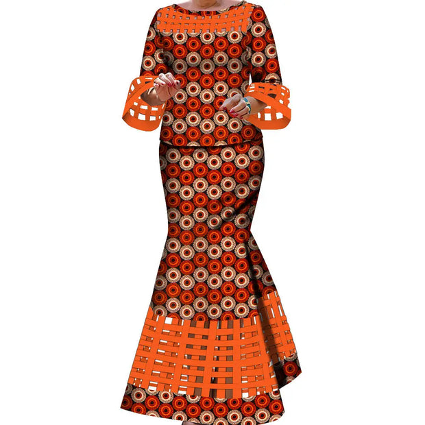 BintaRealWax New African 2 Pieces Sets for Women Dashiki Weave Design Clothes Bazin Riche Hollow Wedding Clothing WY490