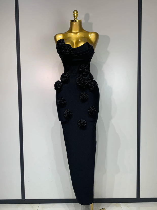 Women Celebrity Sexy Strapless Backless Flower Maxi Long Bodycon Bandage Dress 2025 Elegant Birthday Evening Club Party Dresses