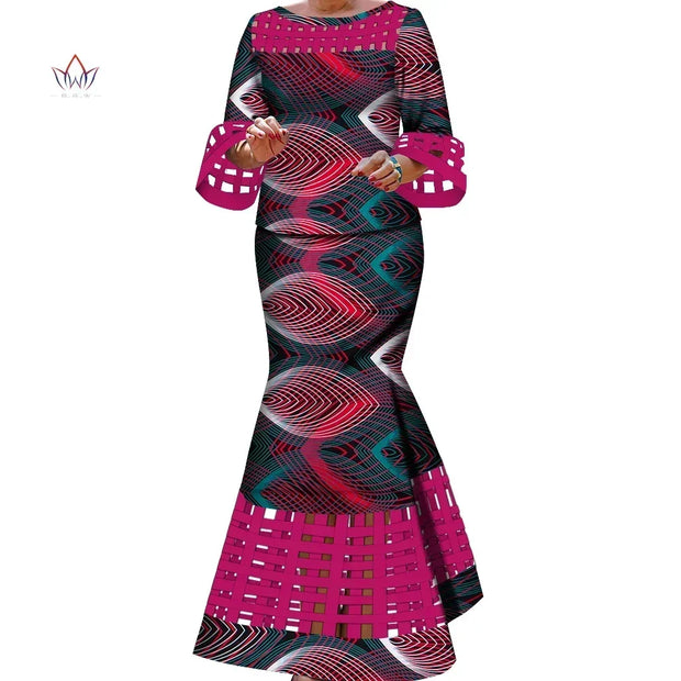 BintaRealWax New African 2 Pieces Sets for Women Dashiki Weave Design Clothes Bazin Riche Hollow Wedding Clothing WY490