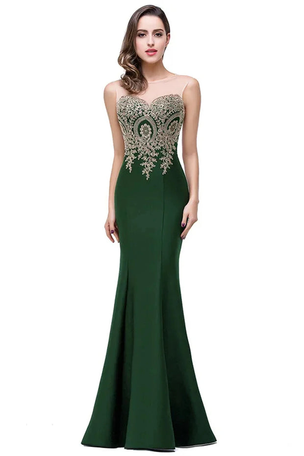 Elegant Mermaid Evening Dress Women Golden Appliques Lace Royal Blue Sweetheart Illusion Wedding Party Prom Gowns Robe de Soiree