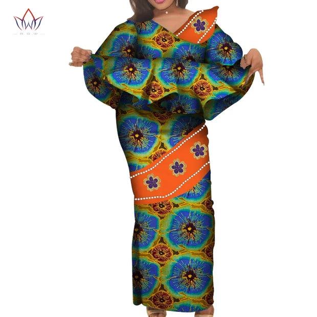 African Traditional Clothing for Women Elegant Long Skirts and Crop Tops African Print Cotton Lady Ankel-length Skirt Set WY3922