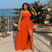 CM.YAYA 2024 Summer Sleeveless Sweet Cute Strapless Slim Floor-Length Long Women Dress Beach Party Sexy Streetwear Maxi Dresses