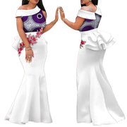 African Print Dresses for Women Riche Applique Draped Peals Long Dress Party Vestidos Traditional African Lady Clothing WY444