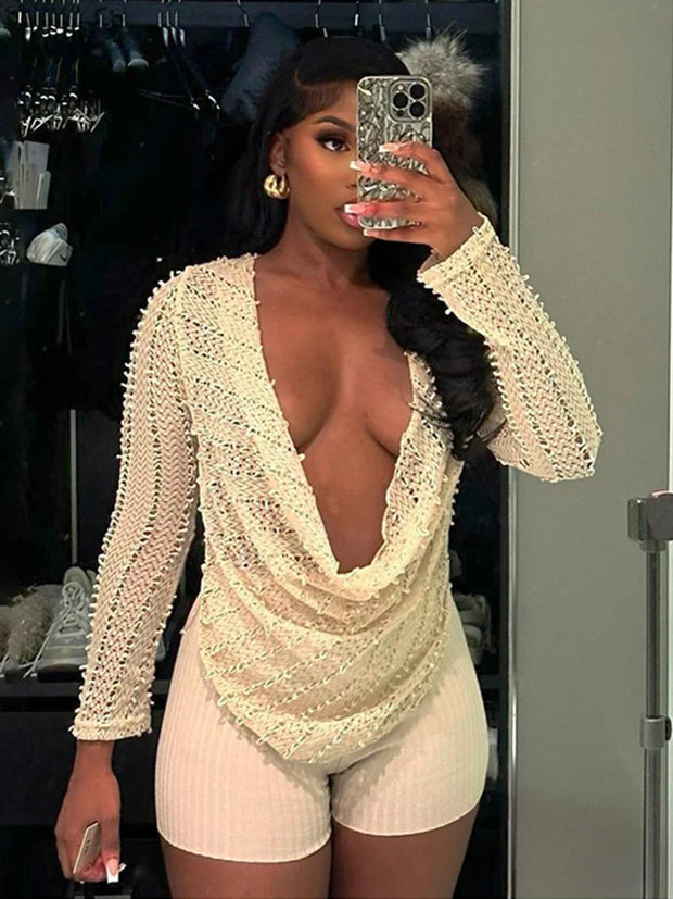 Weird Puss Swing Collar Crop Tops Women See Through Sexy Fashion Coquette Long Sleeve Wild Streetwear Midnight Party Slim Tees