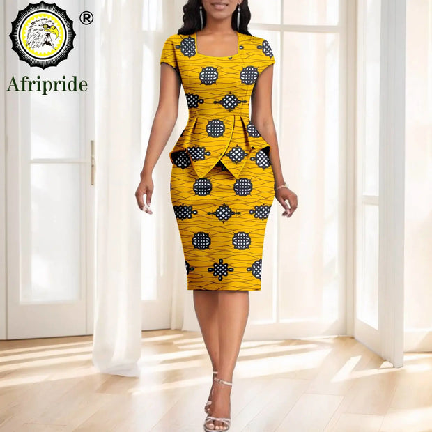 African Clothes for Women Half Sleeve High Waist Embroidery Tops and Skirts 2 Piece Set Print Outfits Elegant Attire 2526024