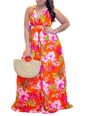 Wmstar Women Dress New in Summer Female  Floral Print V Neck Multi Sleeveless Maxi Dresses Wholesale Dropshipping S-3XL