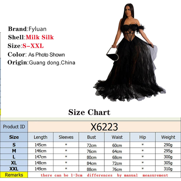 High Quality Sexy Beautiful Ruffles Party Dress Long High Street Style Black Red Mesh Ruffles Corset Maxi Dress Birthday Outfits