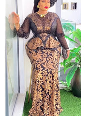 Plus Size African Party Dresses for Women 2025 New Fashion Dashiki Ankara Sequin Wedding Gowns Elegant Turkey Muslim Maxi Dress