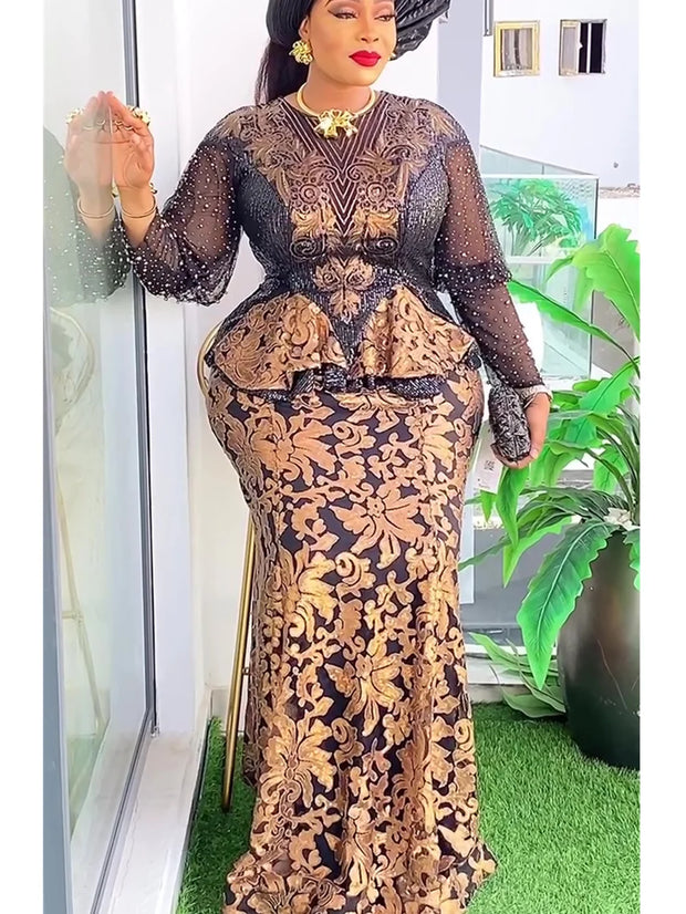 Plus Size African Party Dresses for Women 2025 New Fashion Dashiki Ankara Sequin Wedding Gowns Elegant Turkey Muslim Maxi Dress