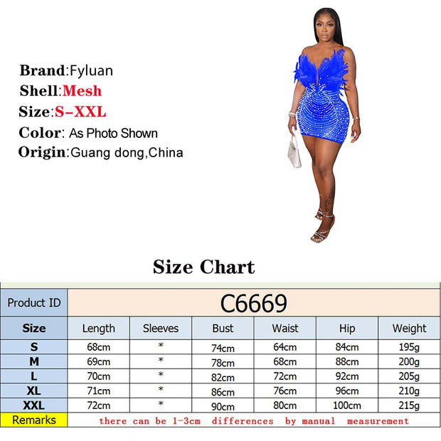 2025 Sexy Tight Fitting Women Halter Tops Dress Feather Decor Backless Short Skirt Summer Suspender Ceremony Sequin Girl Dress