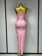 Women Celebrity Sexy Strapless Backless Flower Maxi Long Bodycon Bandage Dress 2025 Elegant Birthday Evening Club Party Dresses