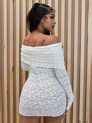 Weird Puss Jacquard Hollow Dress Women Sexy Mesh Patchwork Long Sleeve Slash Neck Autumn Trend Streetwear Party Mini Bodycon