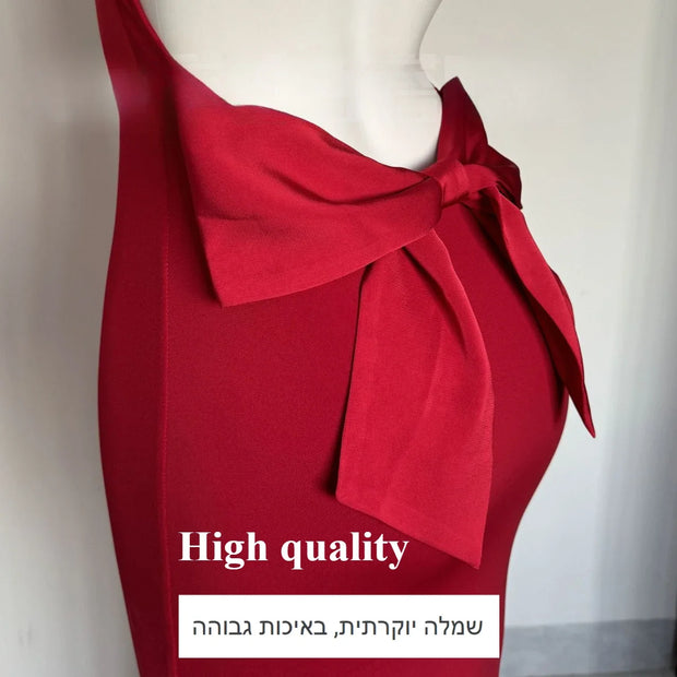 Oligai Women Big Bow Backless Dress Sleeveless Sexy Maxi Evening Dresses Red Long Formal Occasion Dress