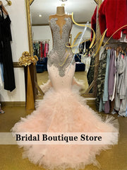 New Elegant Diamonds Prom Dress Glitter Crystals Rhinestone Beads Ruffles Luxury Birthday Party Dress Evening Gown Customized