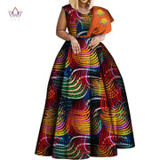 Bintarealwax Dashiki African Print Dresses Bazin One-shoulder Party Dress Vestidos Plus Size African Dresses for Women WY3834