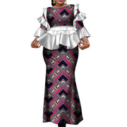 African Two Piece Outfits Set for Women Fashion Dashiki Ruffle Dashiki African Clothes Bazin Plus Size Clothing for Party WY4142