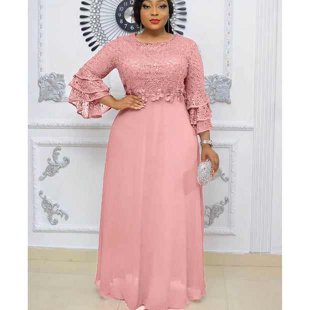 Customized African Party Dresses for Women 2025 Fashion Dashiki Ankara Lace Wedding Gowns Elegant Turkey Muslim Maxi Dress Plus