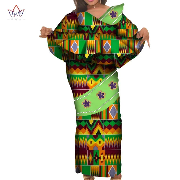 African Traditional Clothing for Women Elegant Long Skirts and Crop Tops African Print Cotton Lady Ankel-length Skirt Set WY3922