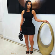 Summer Fashion Solid Dress Women Sexy Off The Shoulder Short Sleeve High Waist Ruffle Edge Short Dress Elegant Slim Fit Dress