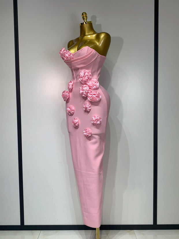 Women Celebrity Sexy Strapless Backless Flower Maxi Long Bodycon Bandage Dress 2025 Elegant Birthday Evening Club Party Dresses