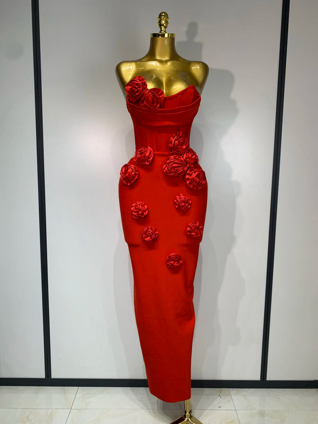 Women Celebrity Sexy Strapless Backless Flower Maxi Long Bodycon Bandage Dress 2025 Elegant Birthday Evening Club Party Dresses
