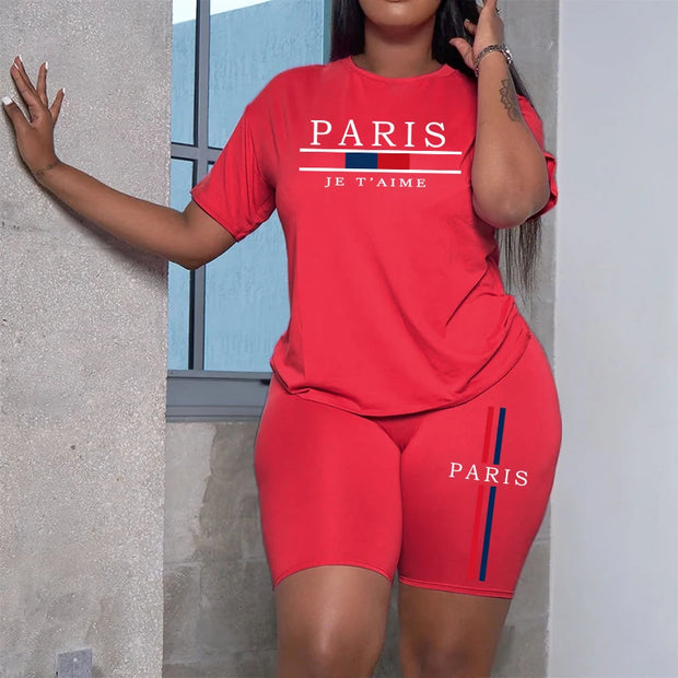 2025 Womens Outfits Fashion Casual Printing Short Sleeve+Shorts Suit Simplicity T-shirt Tracksuits Summer Daily Short Sets S-3XL
