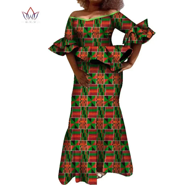Flare Sleeve Women Skirt Set Dashiki Ankara Party 2 Pcs Sets Tops and Skirt Sets for Women African Women Clothing WY8431