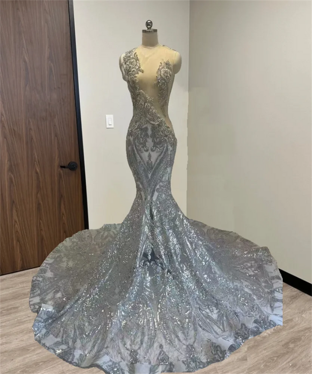 Sparkly Royal Blue Diamonds Mermaid Prom Dress Sequins Gown Bead Crystal Rhinestones Wedding Birthday Party Dress Customized