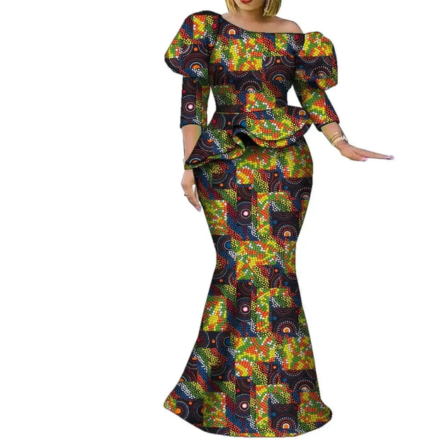 Church African Skirt and Top 2pcs Set High Waist Handmade Plus Size Wedding Party Clothing for Elegant Fashion Lady WY9335
