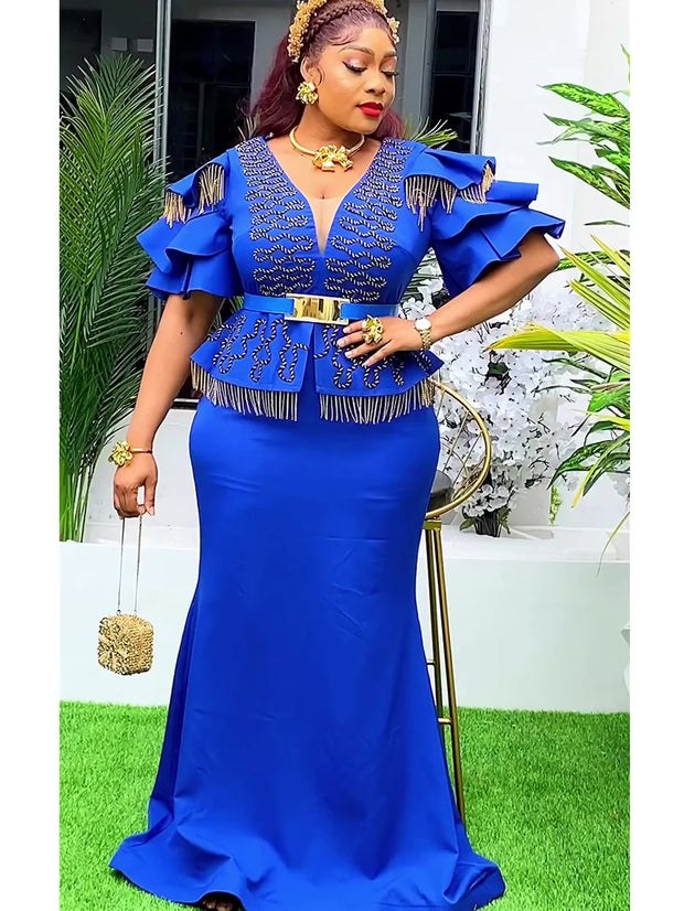 Plus Size African Party Dresses for Women 2025 New Fashion Dashiki Ankara Wedding Evening Gown Elegant Turkey Muslim Maxi Dress