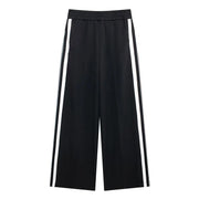 TRAFZA 2024 New Women Casual Black Trousers Suits Sports Short Jacket + Female Vinatge Black White Patchwork Baggy Pants Street