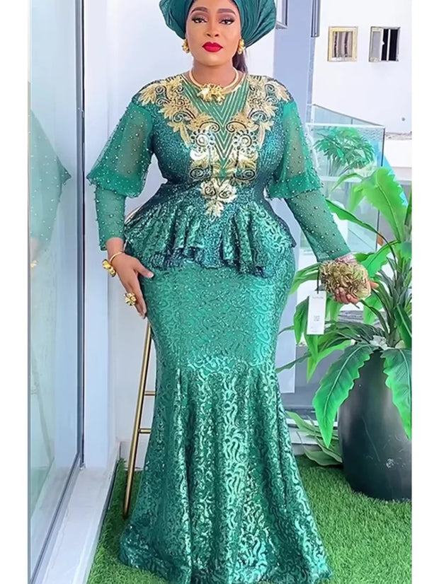 Plus Size African Party Dresses for Women 2025 New Fashion Dashiki Ankara Sequin Wedding Gowns Elegant Muslim Maxi Dress Outfits