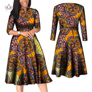 BintaRealWax African Dresses for Women Elegant V Neck Office Midi Dresses with Belt Riche Cotton Africa Print Clothing WY7886