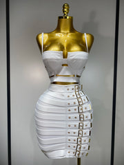 Women Sexy Cut Out Mini Bodycon Bandage Skirt Two Piece Set 2025 Celebrity High Streeet Evening Birthday Club Party Outfits