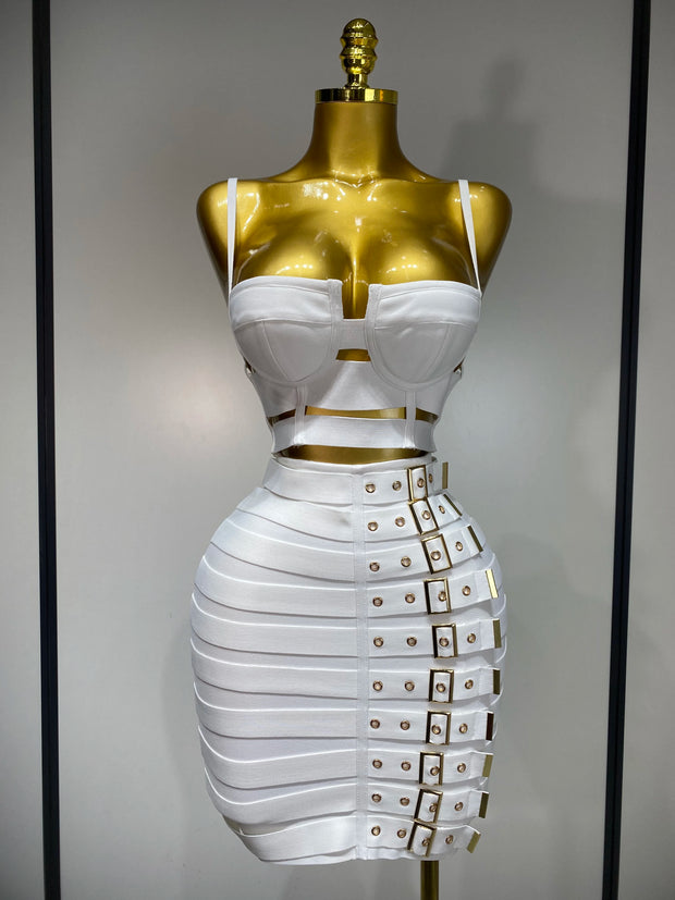 Women Sexy Cut Out Mini Bodycon Bandage Skirt Two Piece Set 2025 Celebrity High Streeet Evening Birthday Club Party Outfits