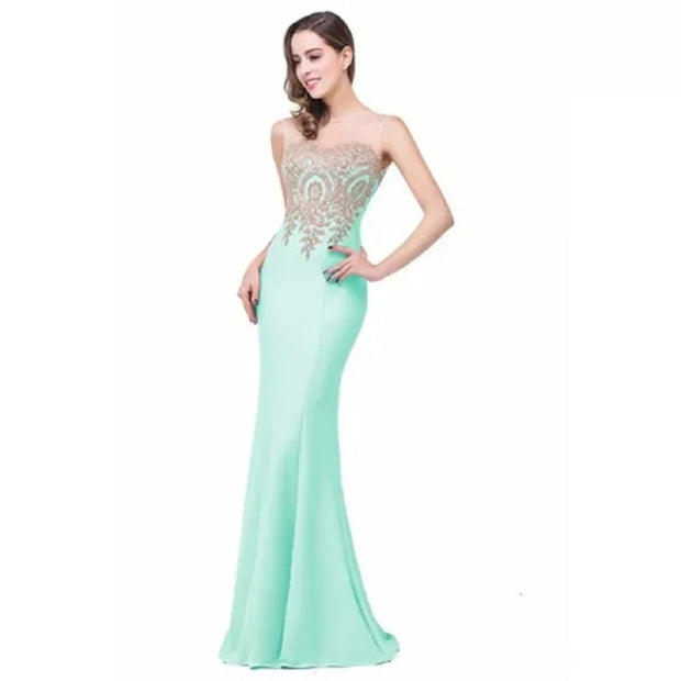Elegant Mermaid Evening Dress Women Golden Appliques Lace Royal Blue Sweetheart Illusion Wedding Party Prom Gowns Robe de Soiree