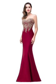 Elegant Mermaid Evening Dress Women Golden Appliques Lace Royal Blue Sweetheart Illusion Wedding Party Prom Gowns Robe de Soiree