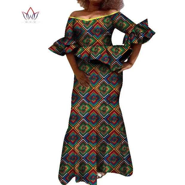 Flare Sleeve Women Skirt Set Dashiki Ankara Party 2 Pcs Sets Tops and Skirt Sets for Women African Women Clothing WY8431