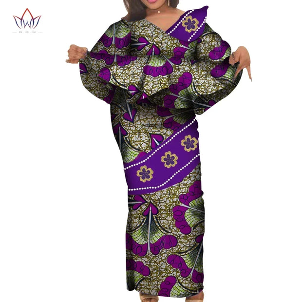 African Traditional Clothing for Women Elegant Long Skirts and Crop Tops African Print Cotton Lady Ankel-length Skirt Set WY3922