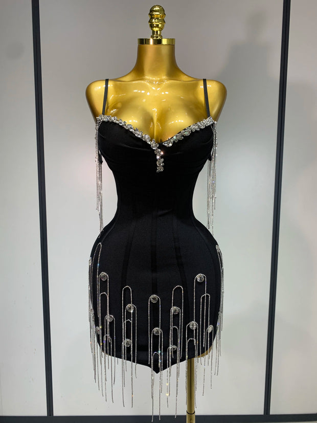 Women Sexy Backless Spaghetti Strap Bodycon Black Sleeveless Bandage Dress Elegant Prom Gown Club Evening Party Birthday Dresses