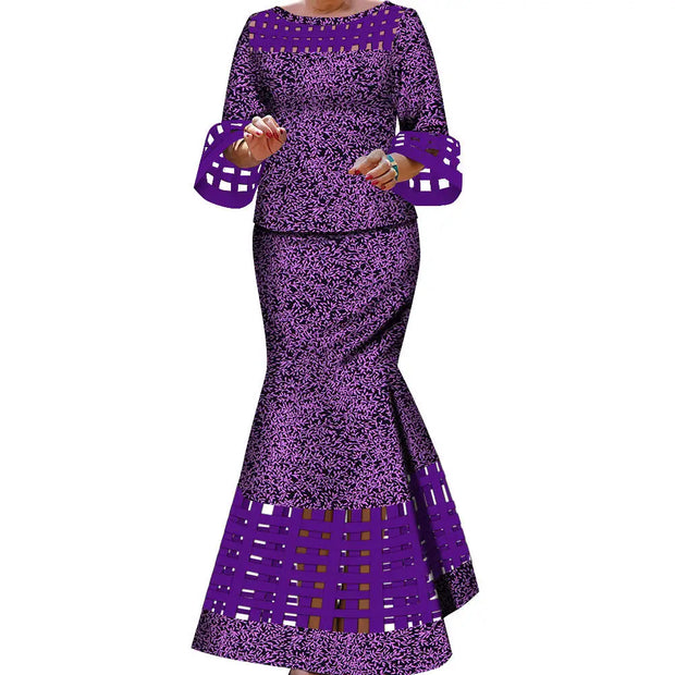 BintaRealWax New African 2 Pieces Sets for Women Dashiki Weave Design Clothes Bazin Riche Hollow Wedding Clothing WY490