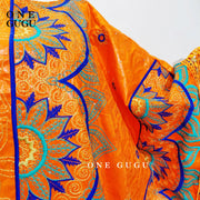 New Nigerian Original Bazin Dress Dashiki Brocade Embroiderey Basin Clothing 2022 Orange Mali Women Robe Wedding Party Dresses