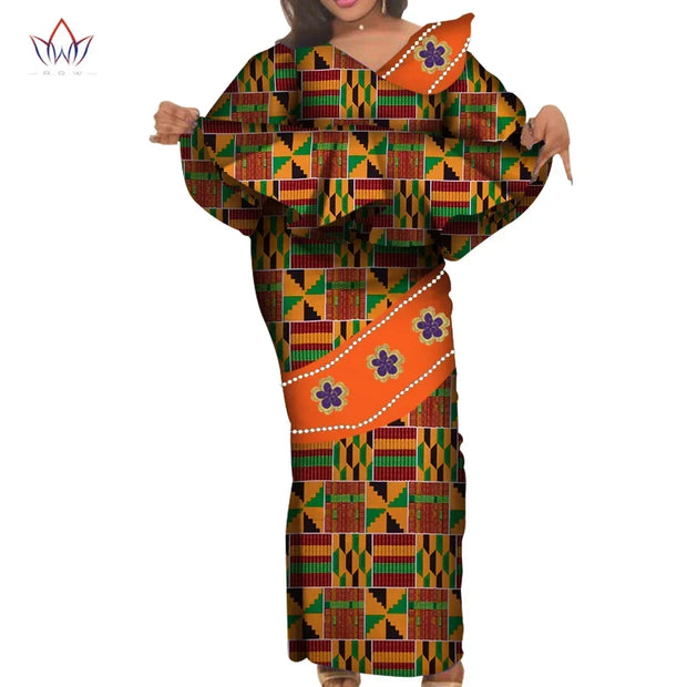 African Traditional Clothing for Women Elegant Long Skirts and Crop Tops African Print Cotton Lady Ankel-length Skirt Set WY3922