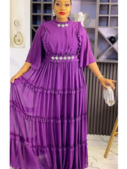 Plus Size African Party Dresses for Women 2024 New Summer Fashion Chiffon Evening Gown Elegant Turkey Muslim Maxi Long Dress