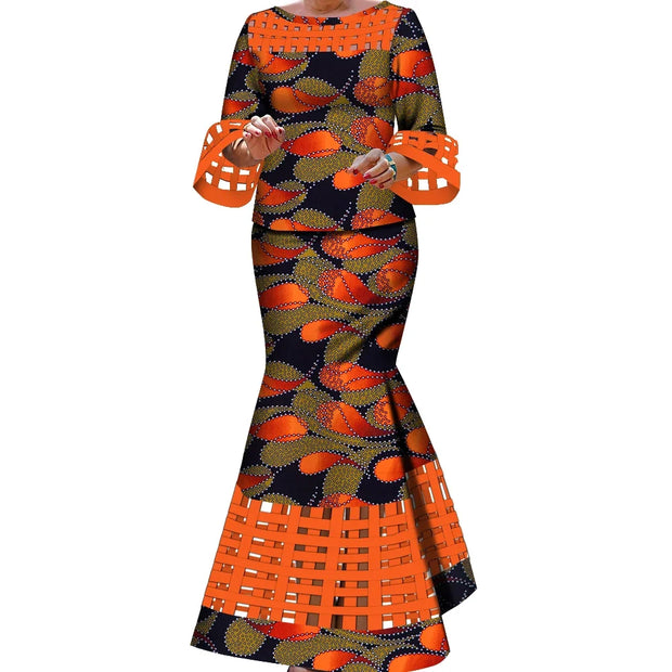 BintaRealWax New African 2 Pieces Sets for Women Dashiki Weave Design Clothes Bazin Riche Hollow Wedding Clothing WY490